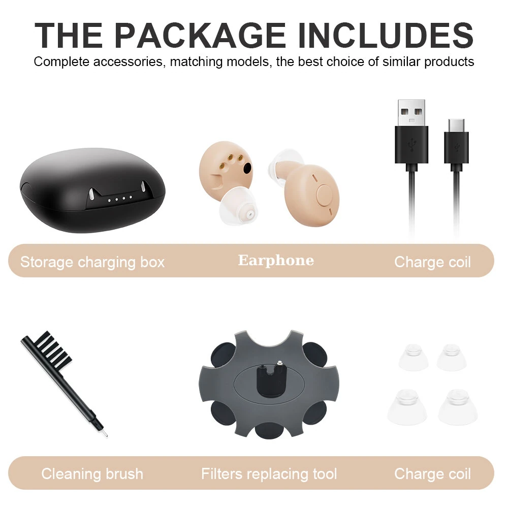 (image for) Sound Amplifier Dedicated Invisible Ear Internal Earbuds Adjustable Noise Reduction USB Charging Earphone for Elderly